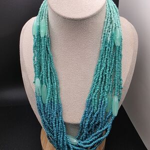 Turquoise Seedbead Beaded Necklace (1558)